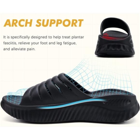 GPOS Womens Recovery Slides Sandals with Orthotic Plantar Fasciitis Relief - Picture 2 of 8